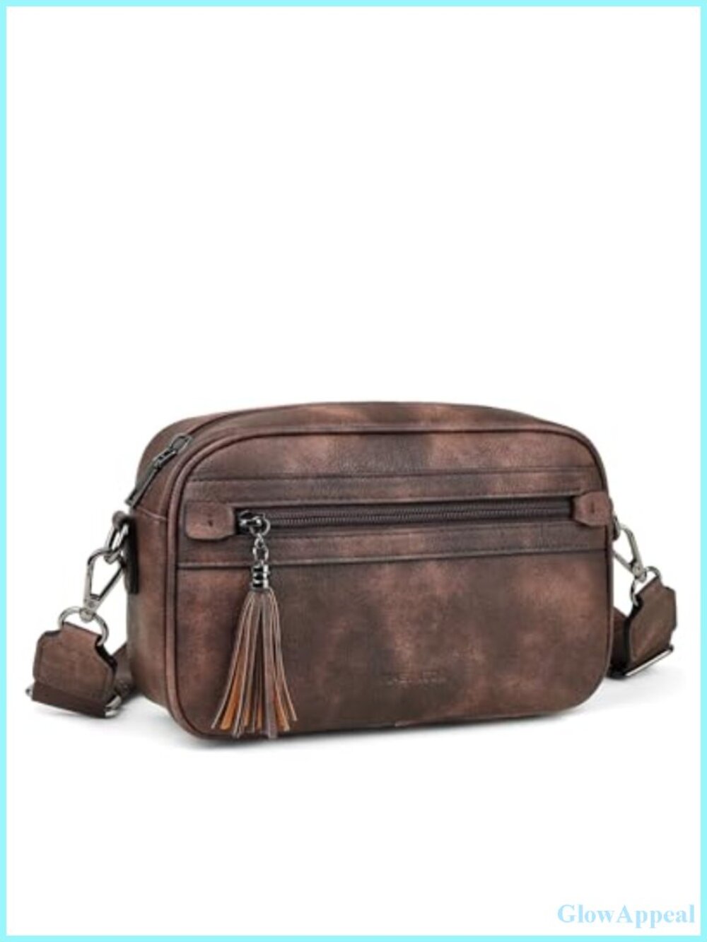 M Women's Vegan Leather Crossbody Purse with Tassel Accent
